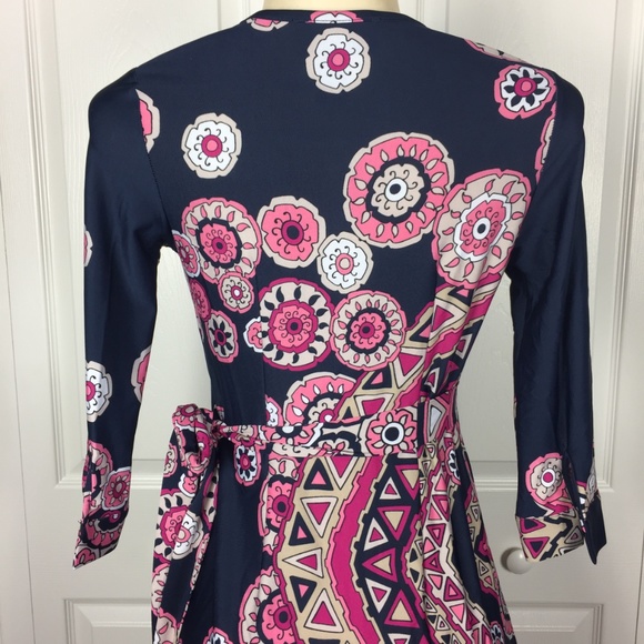  Fun Colorful Navy / Pink Wrap Dress - Picture 4 of 7